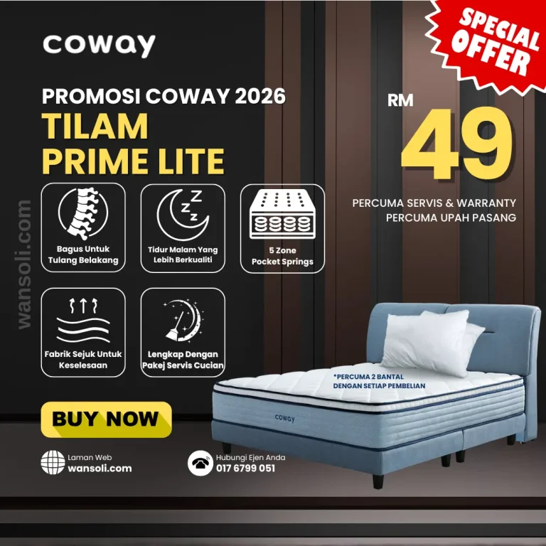 Pakej promosi TIlam Coway Prime Lite dengan pemasangan percuma di seluruh Malaysia